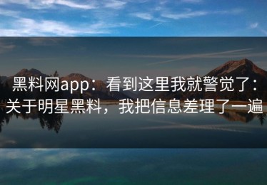 黑料网app：看到这里我就警觉了：关于明星黑料，我把信息差理了一遍