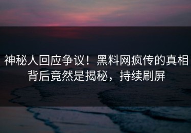 神秘人回应争议！黑料网疯传的真相背后竟然是揭秘，持续刷屏