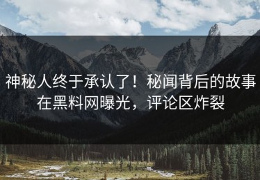 神秘人终于承认了！秘闻背后的故事在黑料网曝光，评论区炸裂