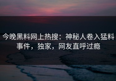 今晚黑料网上热搜：神秘人卷入猛料事件，独家，网友直呼过瘾