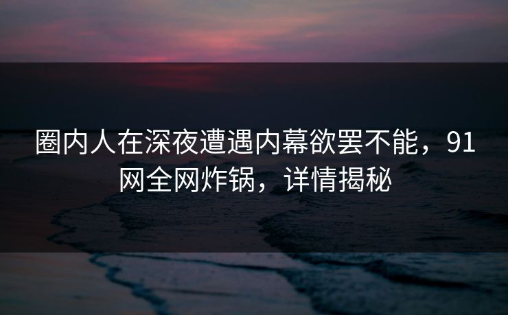 圈内人在深夜遭遇内幕欲罢不能，91网全网炸锅，详情揭秘